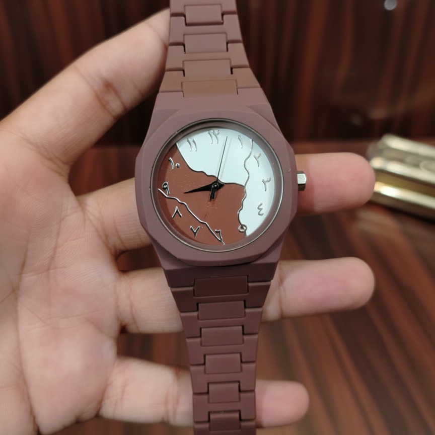Brown And White Aura Watch Elegant Stylish Design Durable Build Comfortable Strap Clear Display Perfect For Daily Wear And Special Occasions