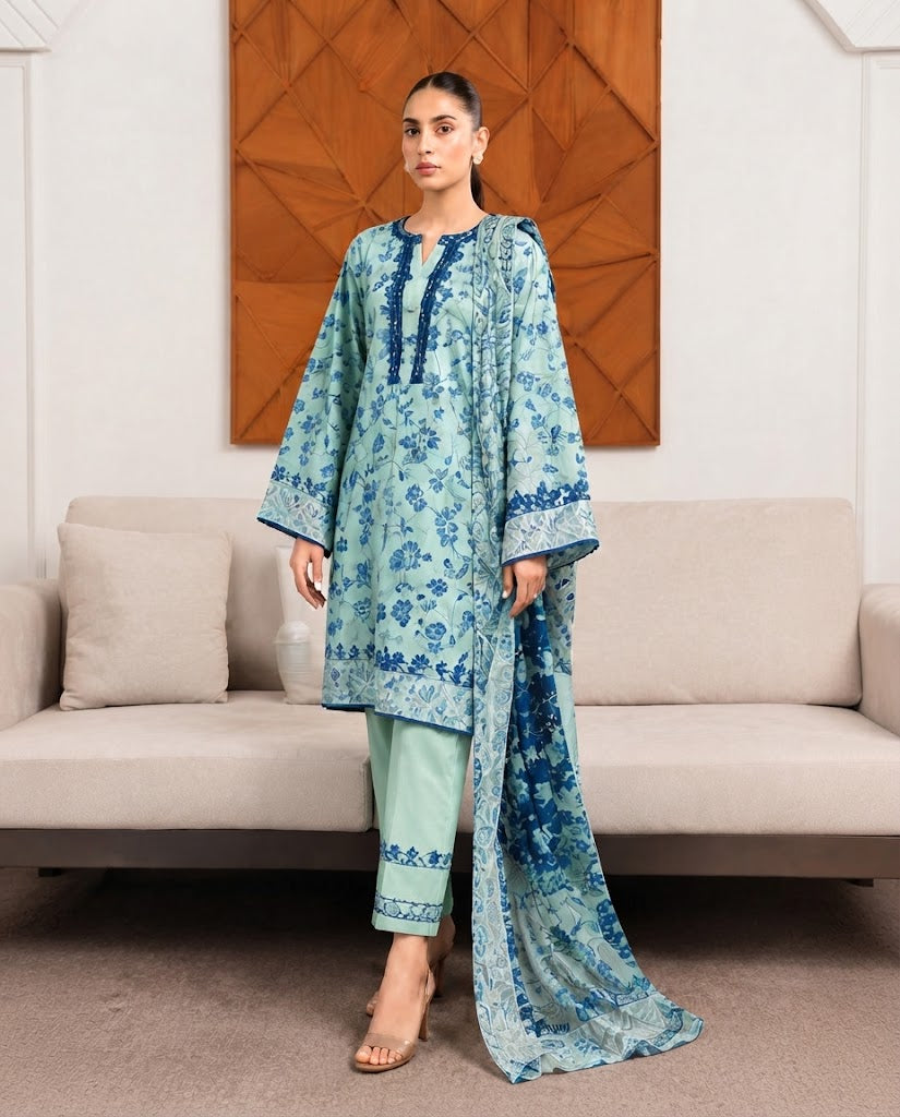 Farah Printed 3-Piece Lawn Suit with Printed Dupatta