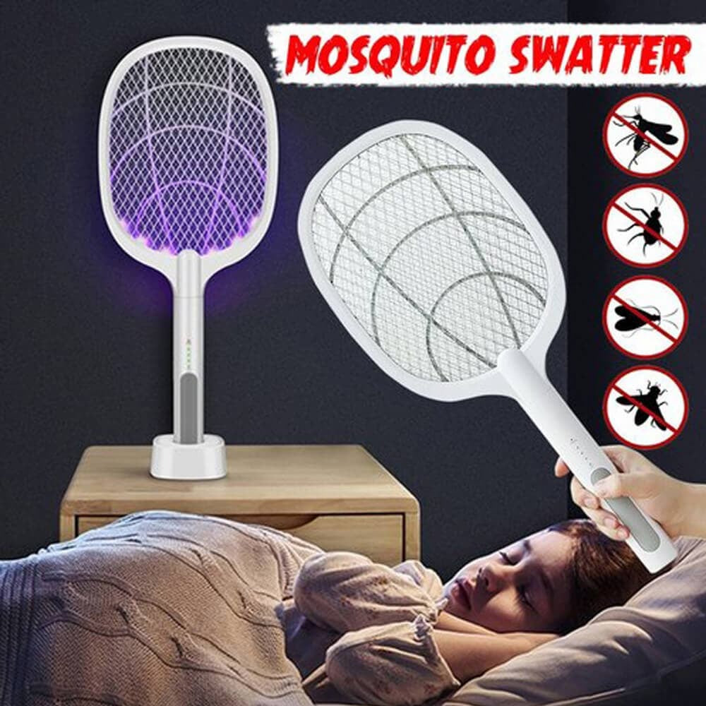 Rechargeable Mosquito Racket With Stand – Electric Insect Killer Bat For Indoor And Outdoor Use (Random Color)