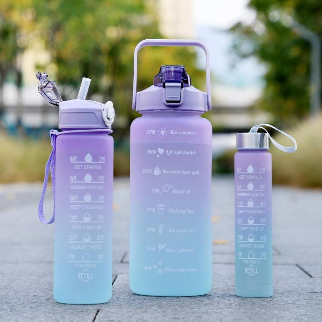 Sports Water Bottles 3 Pcs Set With Leak Proof Flip Top Lid (Random Color)