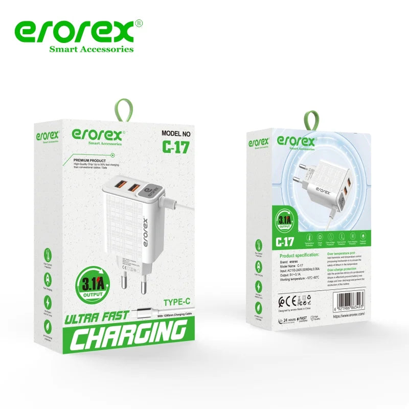 3-in-1 Type-C Fast Charging Cable – 3A Output | Multi-Device USB Charging Cable for Android & Type-C Devices Random Color