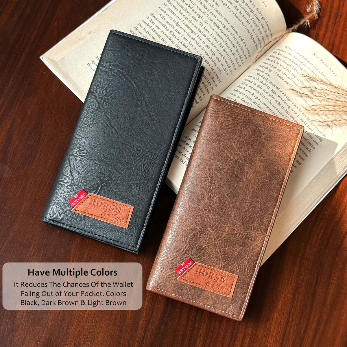 Rustic Finish Long Wallet with Vintage Texture Design | 12 Card Slots 2 Cash Compartments Zipper Pocket ID Window | Lightweight Elegant Everyday Use