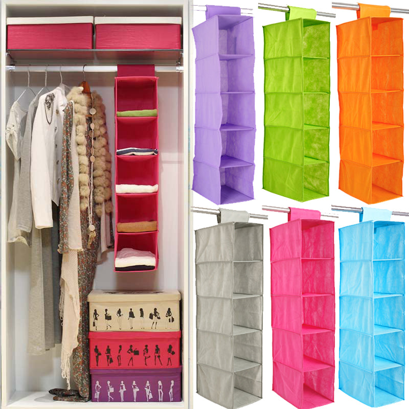 5 Shelf Clothes Hanging Organizers Pant Organizer Wardrobe Section Storage Closet Organiser Random Color