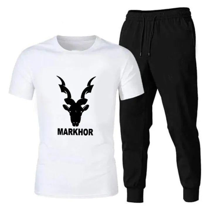 Premium Micro Men’s Tracksuit Markhor Print Comfortable Sportswear For Gym Workout Training And Daily Wear - Black / Medium