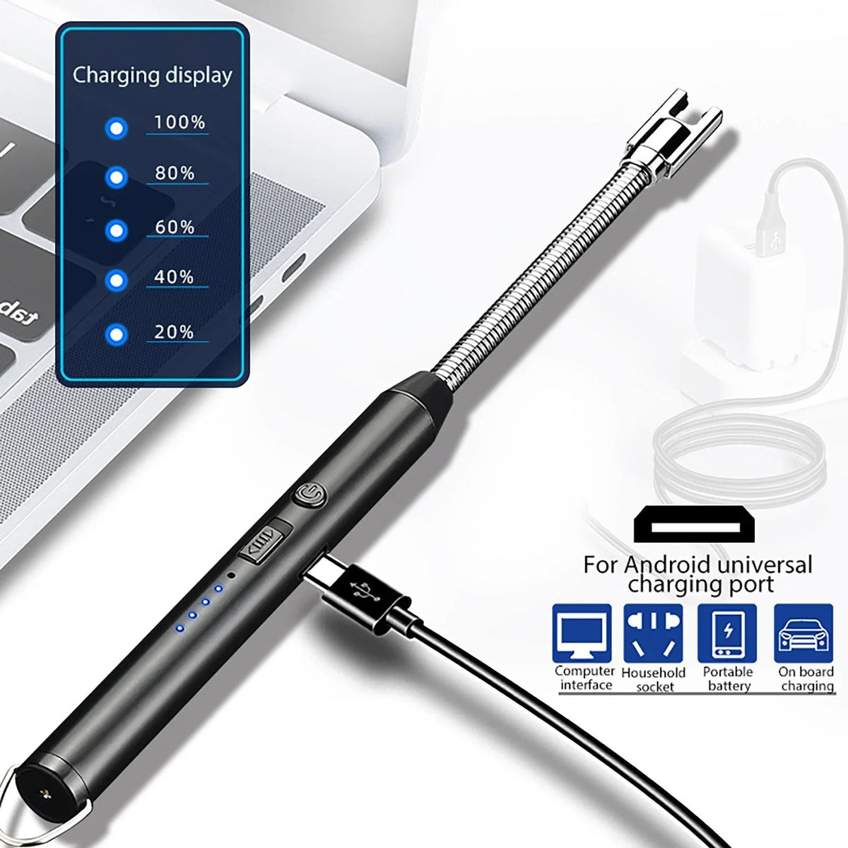 360° Outdoor Kitchen Lighter – USB Rechargeable Electronic Arc Lighter with Flexible Neck, Safety Lock, Windproof & Eco-Friendly Design (Random Colors)