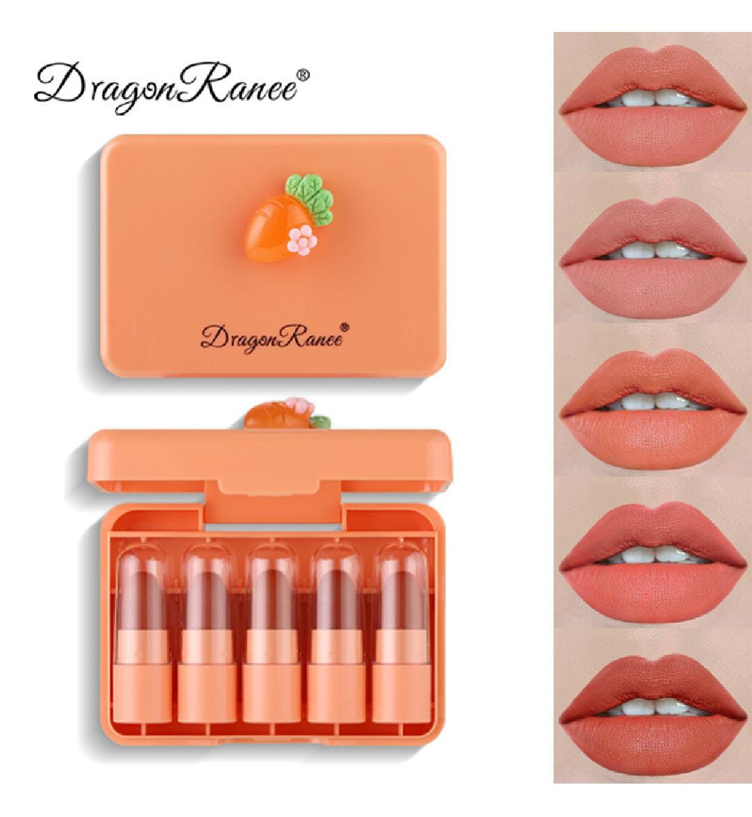 5 Pcs Dragon Ranee Carrot Mini Lipstick Set Long Lasting Makeup Waterproof Lipstick Random Color 2884756