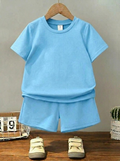 2 PCs Kids Plain Summer Tracksuit Set – Soft Cotton Blend Half Sleeve T-Shirt & Comfortable Shorts Co-Ord Outfit for Boy (Color Red Size Small)