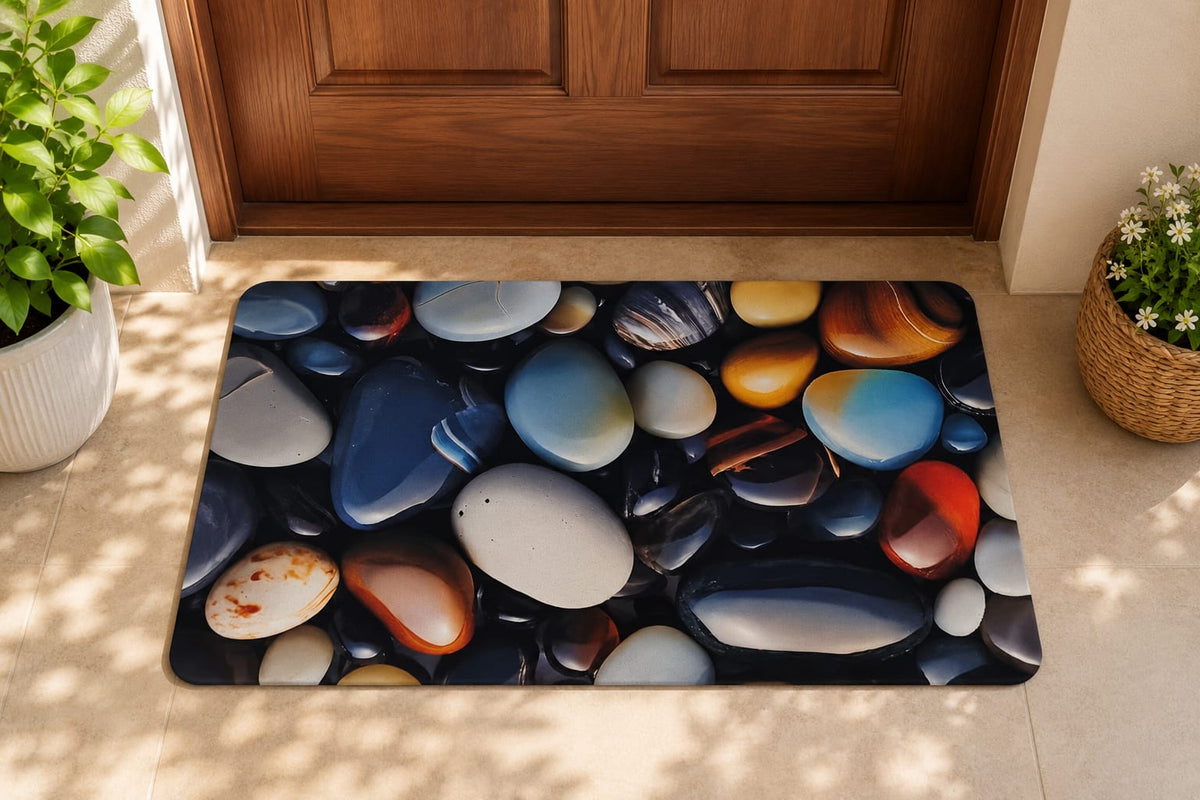 Super Absorbent Non-Slip Bathroom Floor Mat - Quick-Dry Soft Colorful Pebble Design 23 × 15 inch
