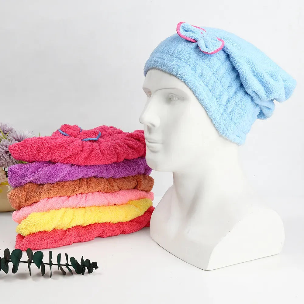 Soft Microfiber Flower Cap Towel for Women – Quick Dry Hair Wrap with Cute Bow Design, Super Absorbent Shower & Bath Turban for Smooth, Frizz-Free Hair (Random Color)