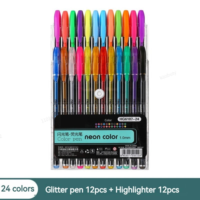 Gel Pen Highlighter Set 12 Pens 10Mm Color Pen Set For Art Journaling School Supplies