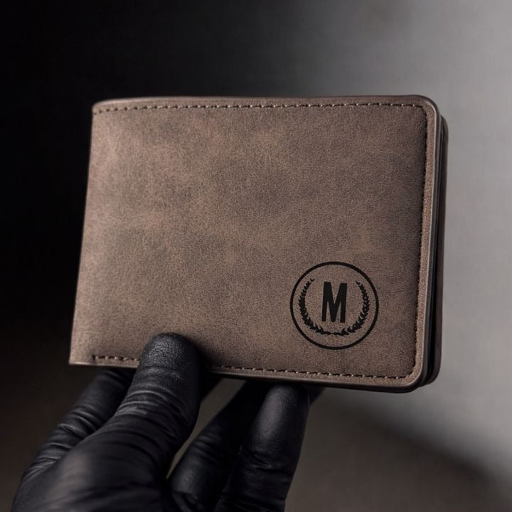 M / Logo Premium Slim Book Shape Leather Wallet for Men – Black