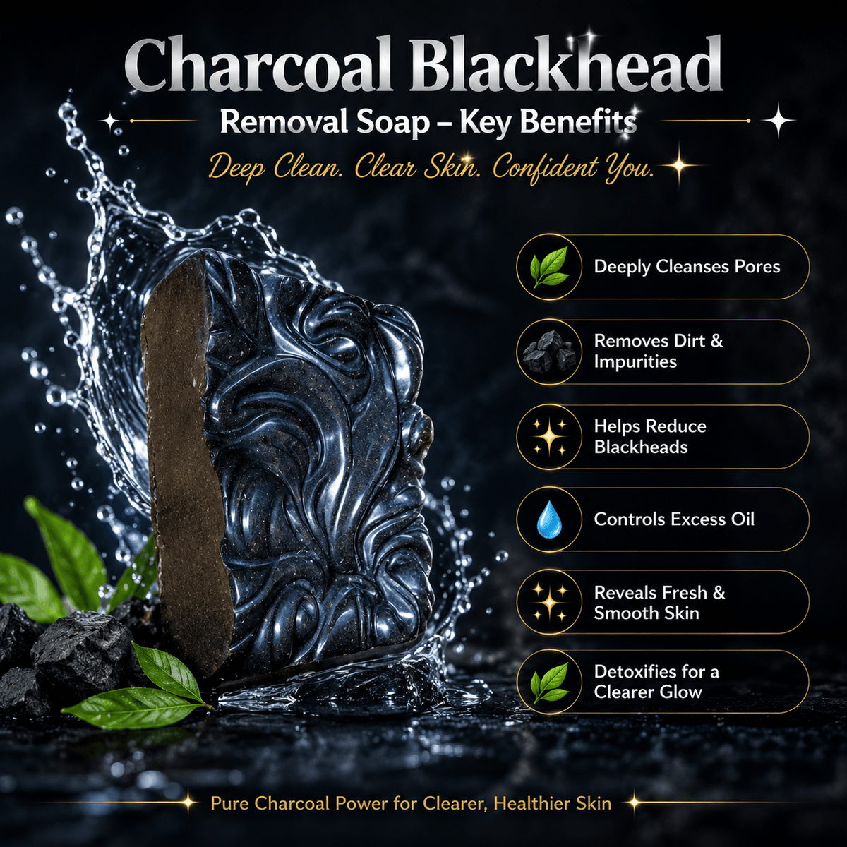 Charcoal Blackhead Removal Soap – Deep Cleansing Activated Charcoal Soap for Blackheads, Acne, Oil Control, Pore Cleansing & Clear Skin | Handmade Organic Soap