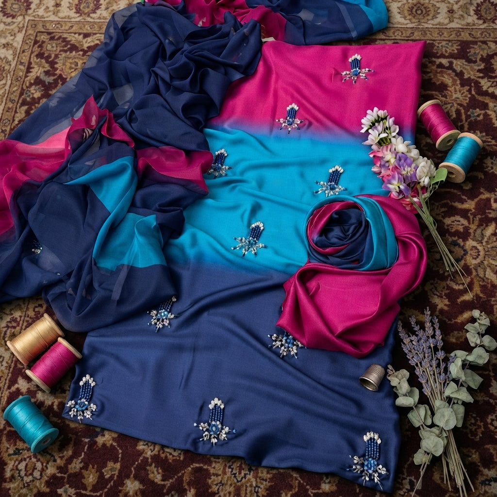 Shamooz silk 3 piece handwork embroidery suit (unstitched)