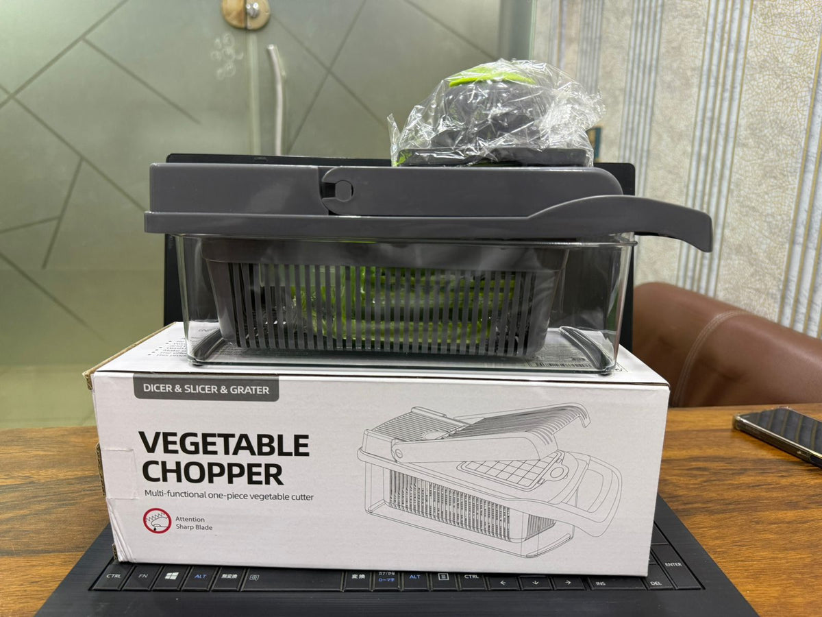 16-in-1 Multifunctional Vegetable Chopper & Slicer with Colander Basket and Storage Container – Heavy-Duty Food Cutter & Dicer for Onion, Potato, Carrot, Garlic & More