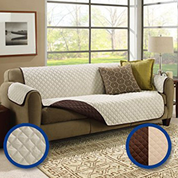 Double Sofar Cover Eversible Washable Couch Sofa Coat Cover Brown
