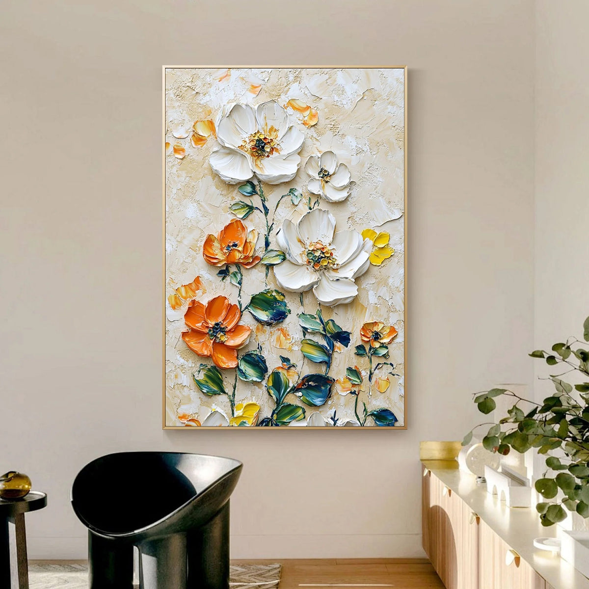 Vertical Floral Canvas Painting – Wild Garden Wall Art for Home & Office Décor