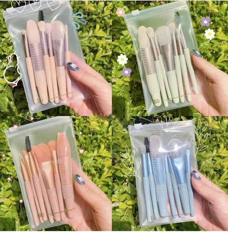 8 Pcs Makeup Brush Set High Quality Synthetic Bristles Durable Handles With Travel Pouch Random Colors