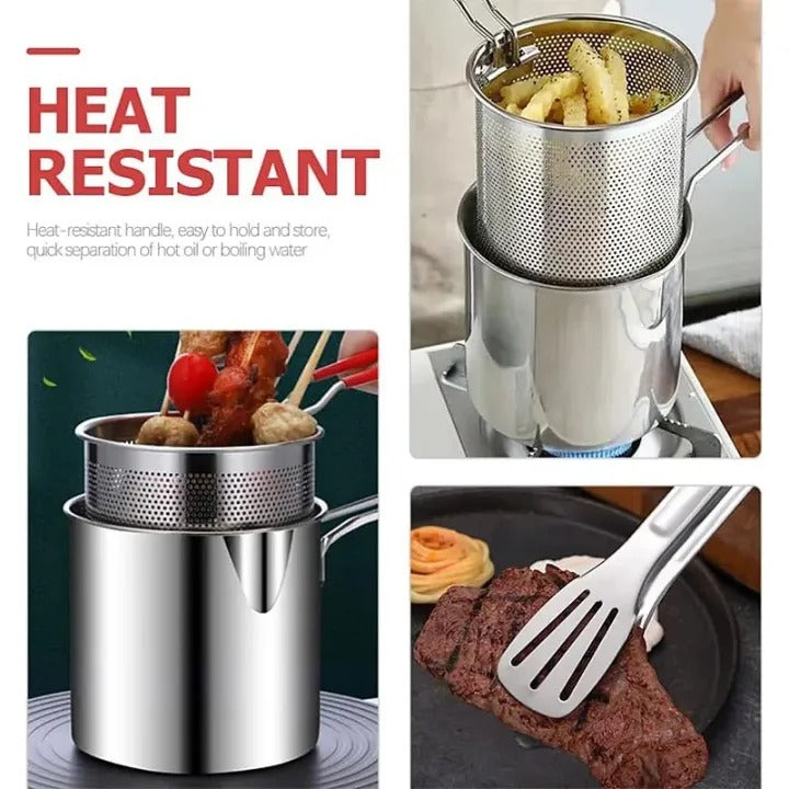 Stainless Steel Deep Fryer Frying Pot With Strainer 12Ml Capacity Basket Deep Fryer Pot For Baking Frying Boiling Home Kitchen