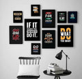 Modern 10 Piece Yellow And Black Motivational Wall Art Set Wooden MDF Sticky Phototile Frames | Double Tape Included