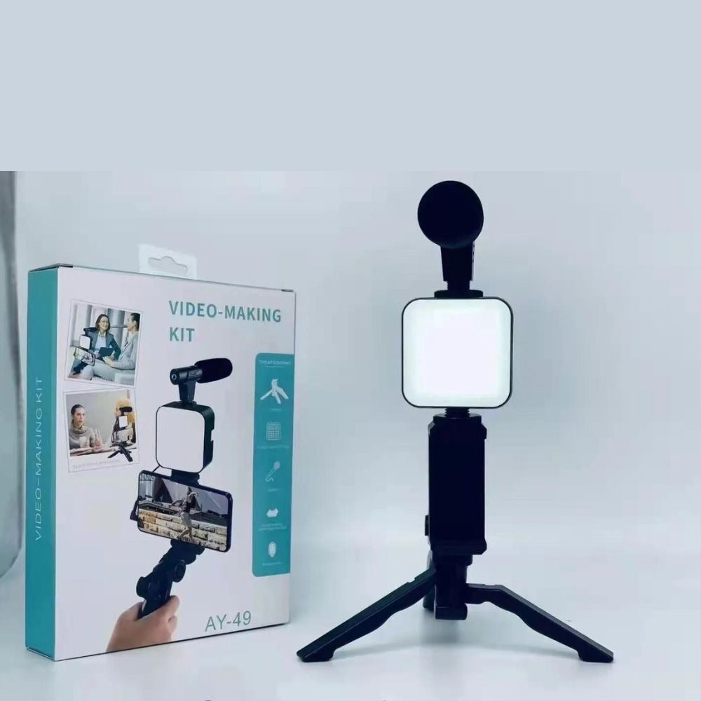 High Quality Vlogging Kit | Mobile & DSLR Accessories | Tripod, Mic & 360° LED Video Recording Setup