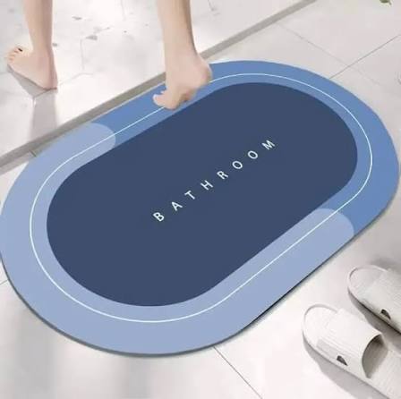 Washroom Mat Non-Slip 2.5mm | Oval Shape Bathroom Mat Waterproof | Washroom Mat For Home & Office Use mat size 39x59 cm - Blue