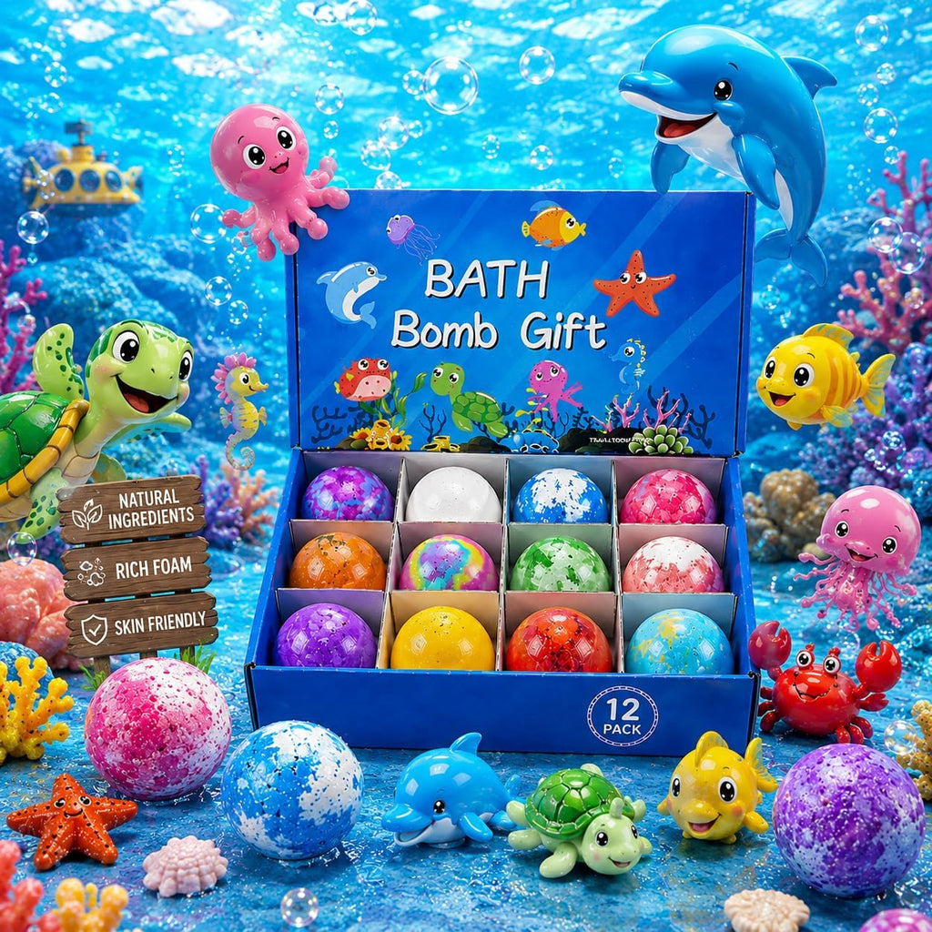 1pcs Bath Bombs for Kids Gift Set, Colorful Bath Bomb with Surprise Gift Inside, Ocean Theme Fizzing Tub Fun, Moisturizing Foam for Soft Skin, Cute Toy Filled Bath Time Treat
