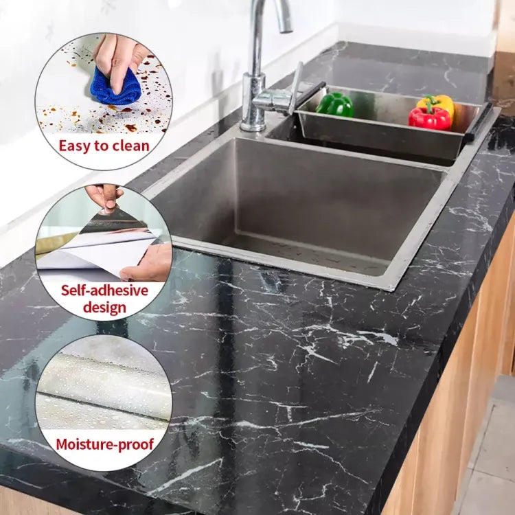 Self Adhesive Black Marble Sheet For Kitchen Waterproof Anti Oil Heat Resistant Wallpaper Sheet Black