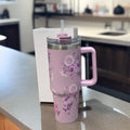 Floral Insulated Travel Tumbler with Ergonomic Handle and Leak-Resistant Lid – 40oz Double-Wall Vacuum Flask ( Random Color )