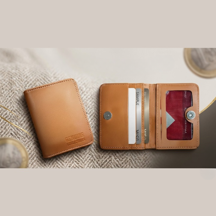 Premium Leather Button Wallet – Camel Brown, Blue & Black - Blue