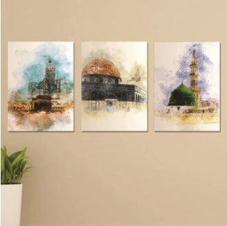 Set Of 3 Sticky Wooden Canvas Frames For Wall Decore Aesthatic Art / Sticky Phototiles For Room Wall Decoration