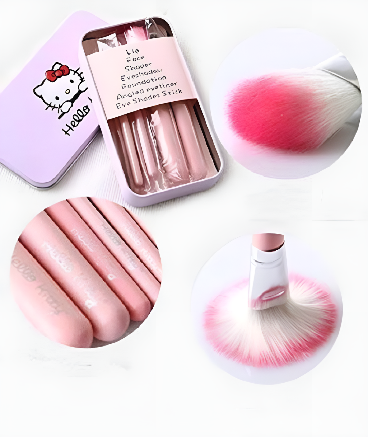 07 Pcs Kitty Style Brushes Makeup Brush Set Complete Brush Kit For Professional And Beginner Pink Color