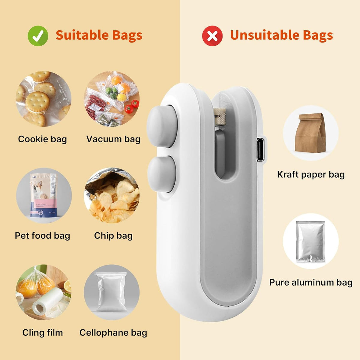 Heat Sealing Machine 2 In 1 Cutting And Sealer Usb Rechargeable Food Sealer Mini Sealer For Snack Storage Food Sealer For Chip Bags Plastic Bags Food Storage Mini Sealing Machine Random Color