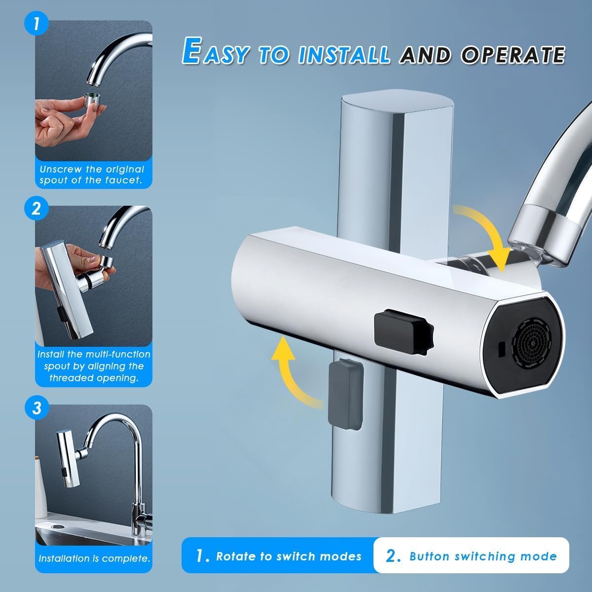 Multifunctional Kitchen Sink Waterfall Faucet Pressurized Shower Bubbler Splash Proof 4 Modes Spout Bathroom Basin Tap Extender Adapter