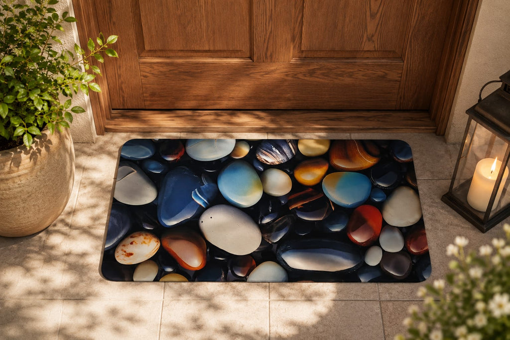 Super Absorbent Non-Slip Bathroom Floor Mat - Quick-Dry Soft Colorful Pebble Design 23 × 15 inch