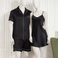 Couple Silk Night Suit / Sleepwear Set – Shirt & Shorts with Slip Dress | SKU DC-C013 (3 Pcs) | Maroon