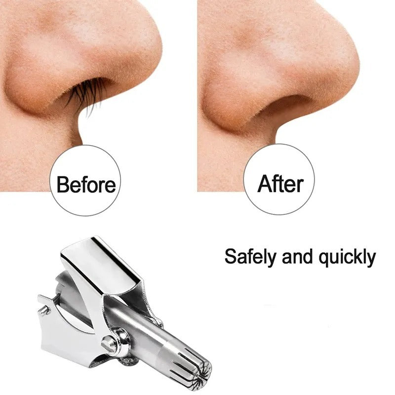 Manual Stainless Steel Nose & Ear Hair Trimmer - Painless, Battery-Free Precision Personal Grooming Tool with Cleaning Brush (Without Box)