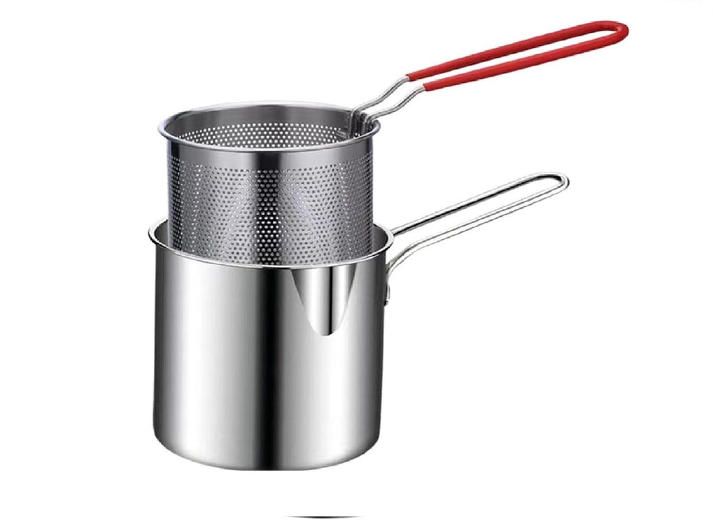 Stainless Steel 1200Ml Deep Fryer Pot with Strainer – Heavy-Duty Frying Pan