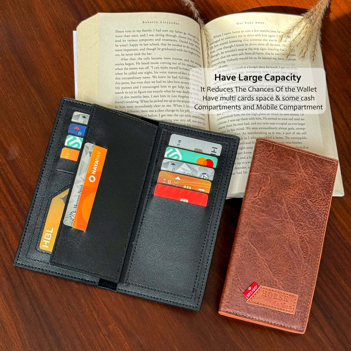 Rustic Finish Long Wallet with Vintage Texture Design | 12 Card Slots 2 Cash Compartments Zipper Pocket ID Window | Lightweight Elegant Everyday Use