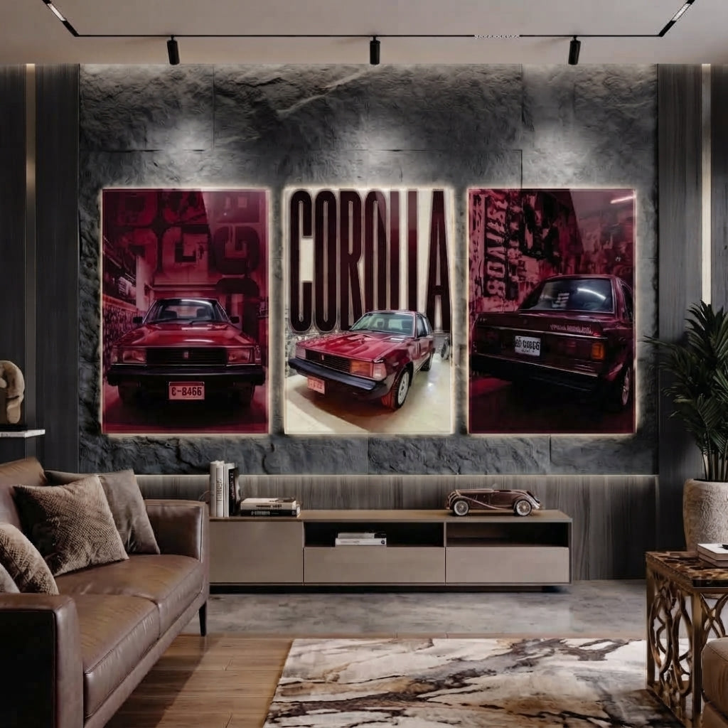 Set of 3 Premium Car Wall Art Photo Tiles – Home Decor Accessory Designed For Interior Styling And Daily Living Space Routine - Size: 8x11