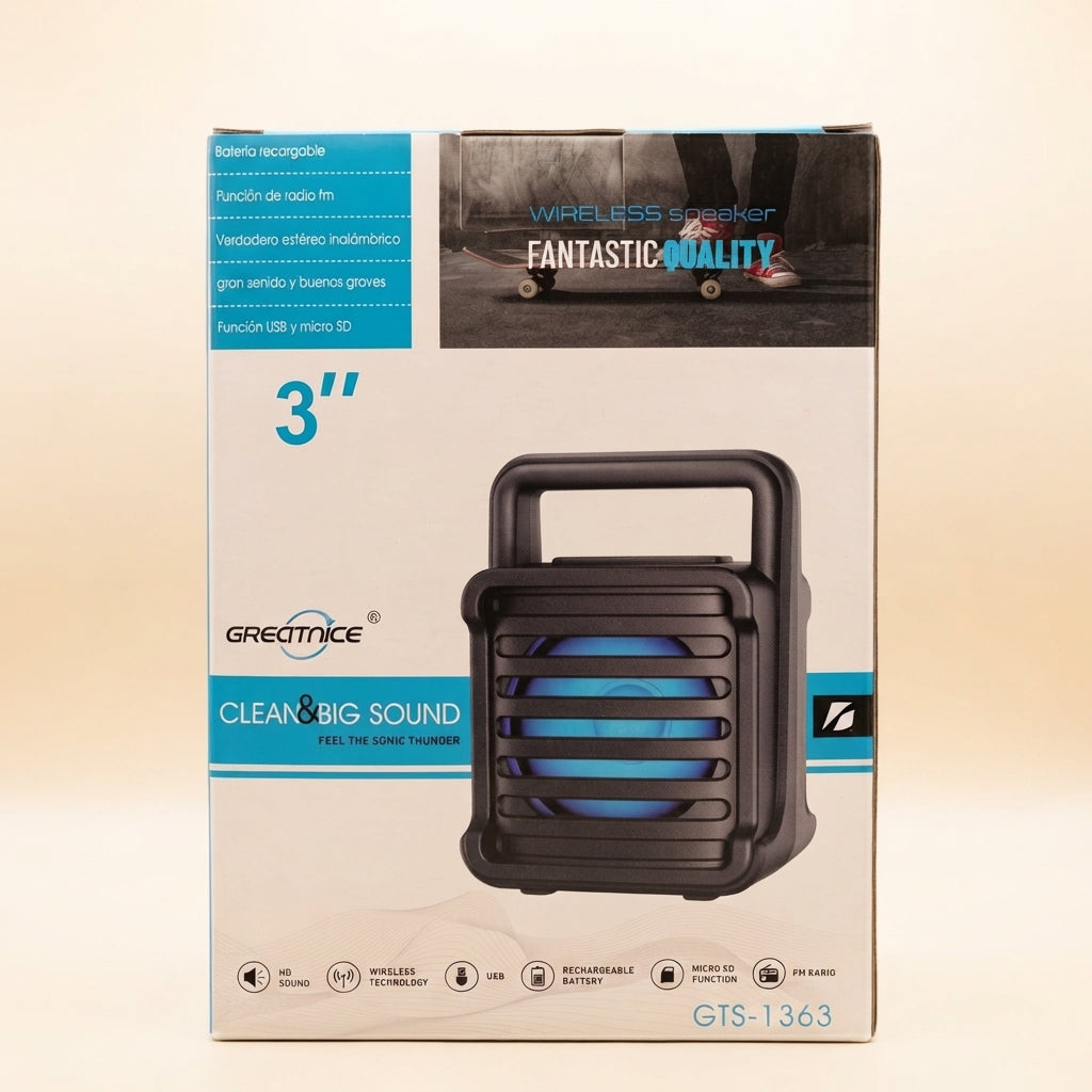 Greatnice GTS-1363 3-Inch Mini Portable Wireless Bluetooth Speaker with LED Light