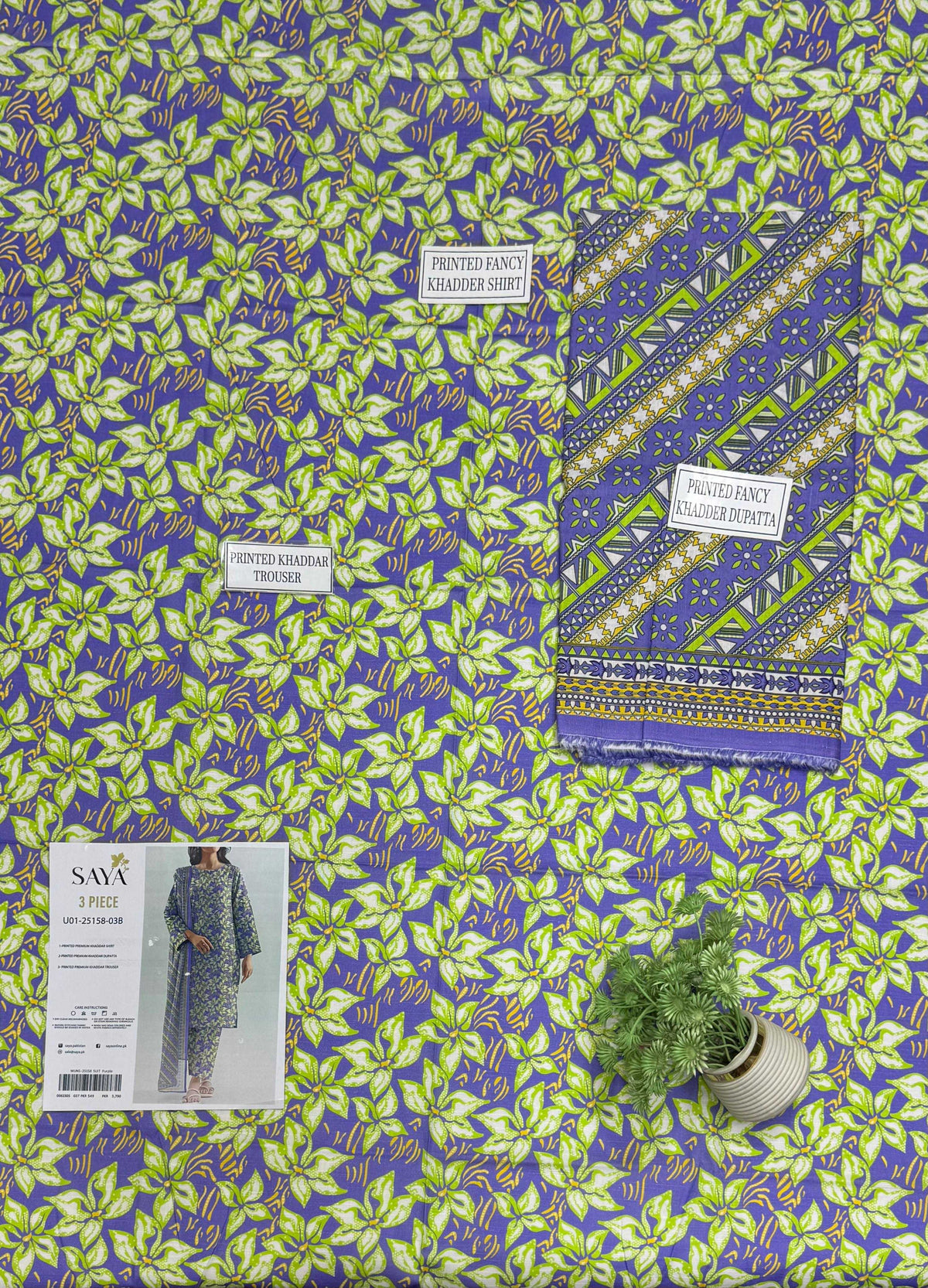 Saya Premium 3-Piece Printed khadder Suit – Unstitched winter Collection (saya replica)