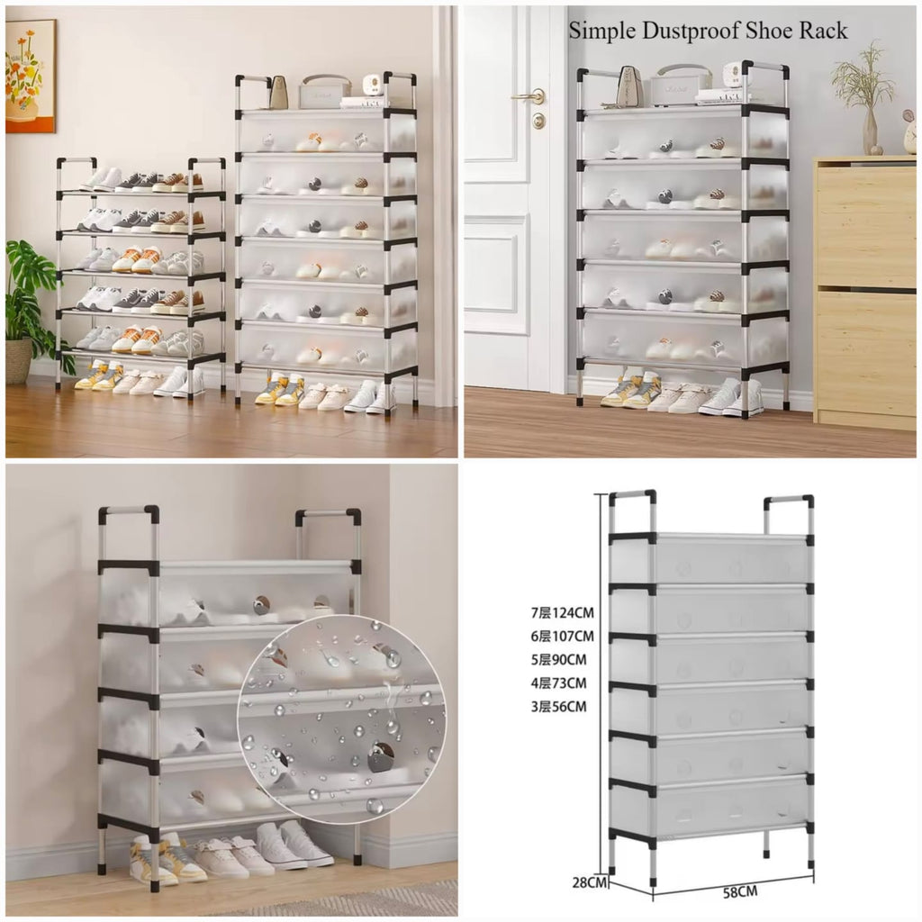 Modern Multi‑Layer Shoe Storage Rack | Dustproof Cover & Handles | Space‑Saving Organizer - 5 layer