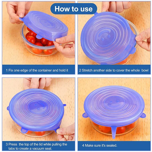 6Pcs Set Silicone Lid Spill Stopper Universal Silicone Suction Lid Bowl Pan Silicone Cover Kitchen Pan Lids Cover Stopper Tools 3