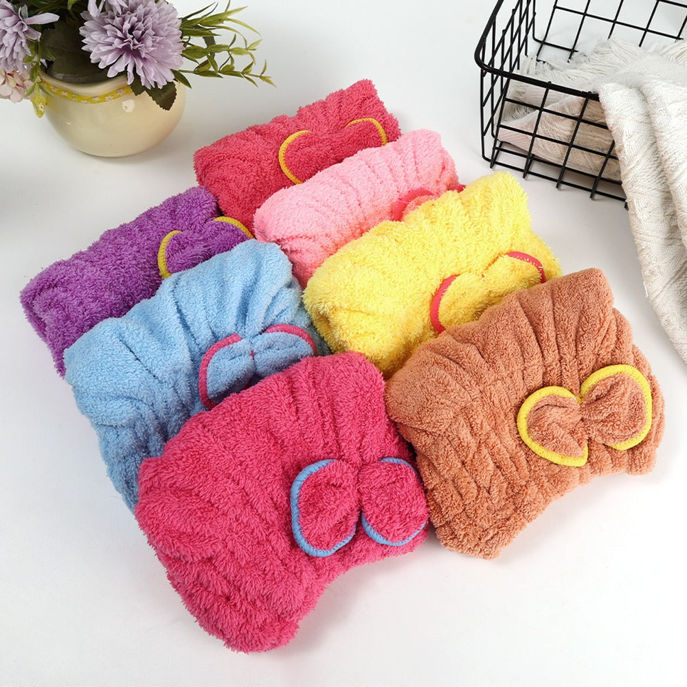 Soft Microfiber Flower Cap Towel for Women – Quick Dry Hair Wrap with Cute Bow Design, Super Absorbent Shower & Bath Turban for Smooth, Frizz-Free Hair (Random Color)