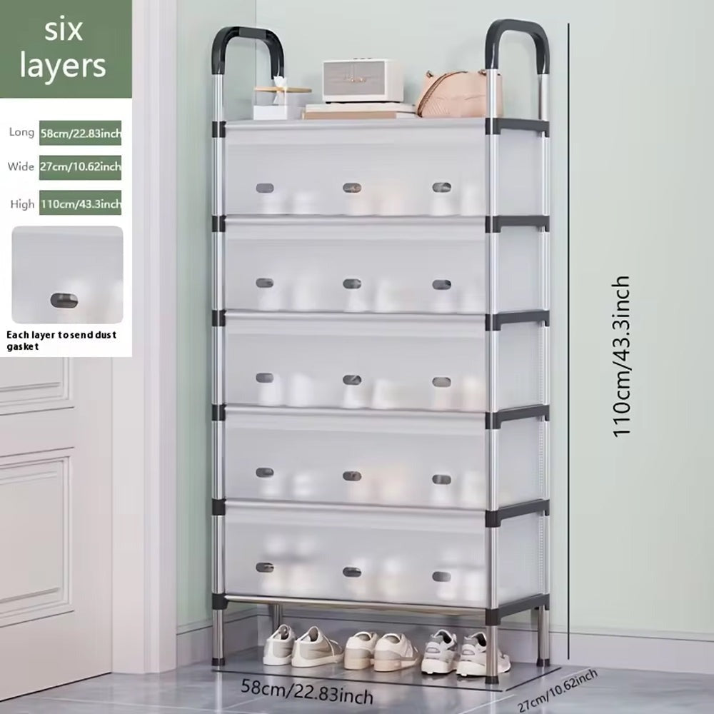 Modern Multi‑Layer Shoe Storage Rack | Dustproof Cover & Handles | Space‑Saving Organizer - 5 layer