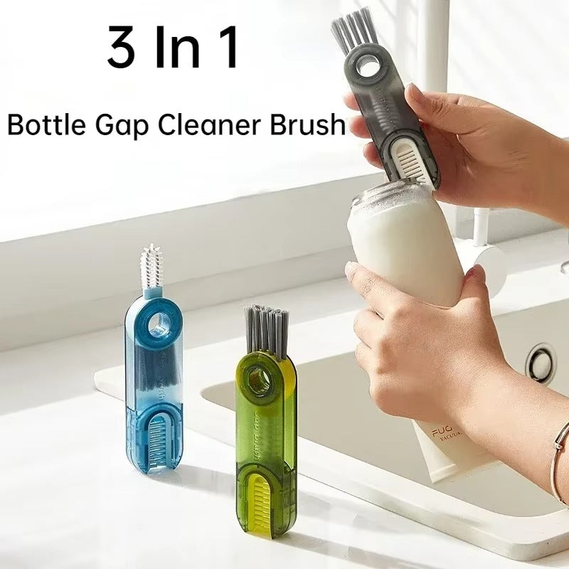 3-in-1 Silicone Cup Brush Set | U-Shaped Bottle Cleaner with Steel Balls & Straw Lid Scrubber | Multi-Functional Kitchen Cleaning Tool (Random Color)