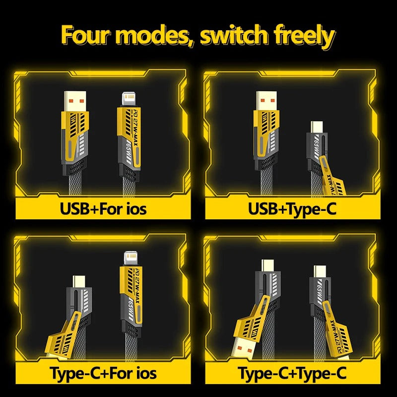4 In 1 Data Cable – USB-C & Lightning Connectors, Braided Durable Design, Fast Charging (Without Box)