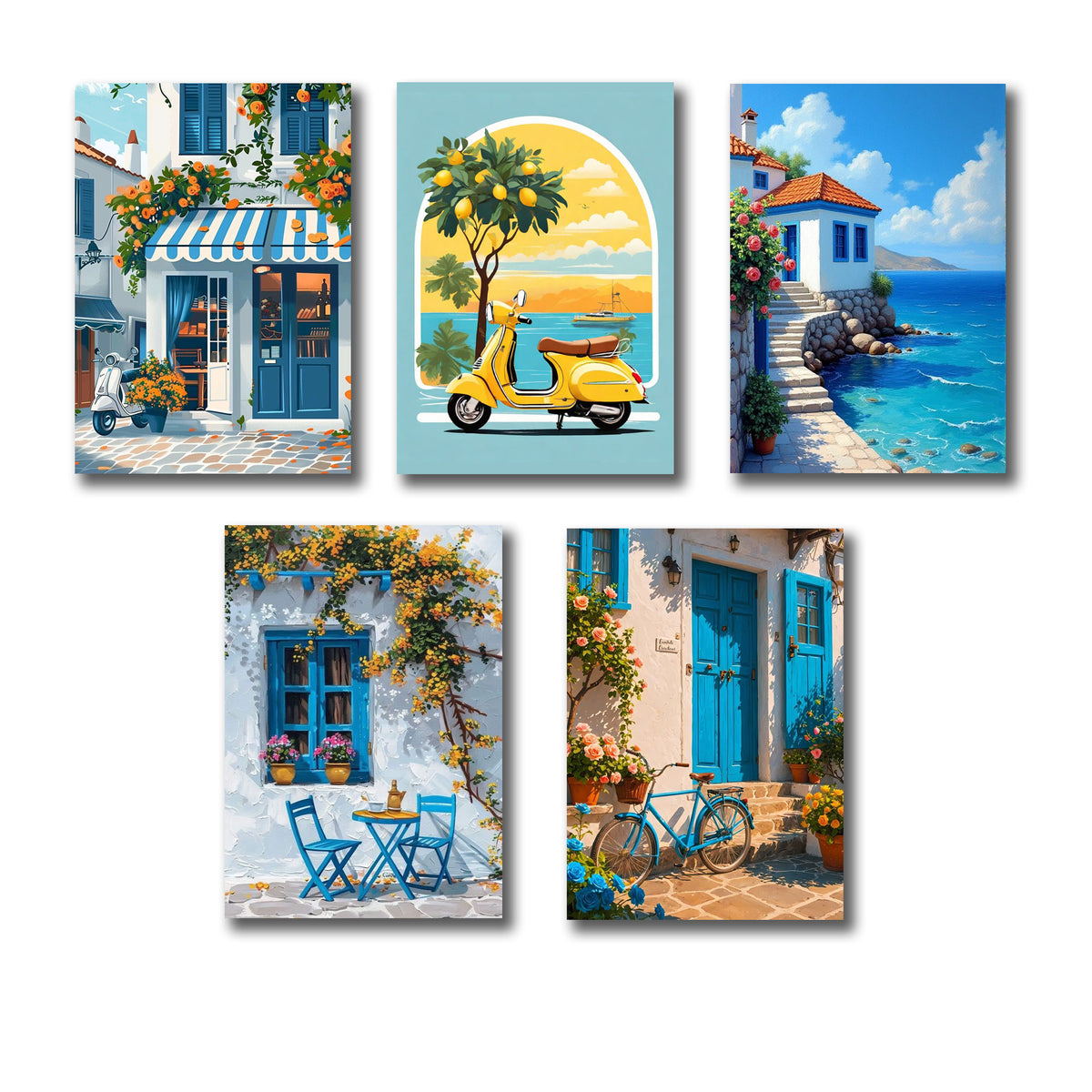 Set Of 5 Italian Vintage Homes Art Themed Wall Art Wooden Sticky Photo Tile Frames For Wall Home And Girls Room Decoration
