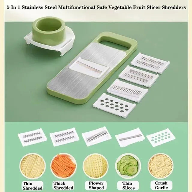 5-in-1 Multi-Functional Vegetable Slicer & Grater – Adjustable Mandoline Cutter with Interchangeable Blades for Kitchen, Fruits & Vegetables