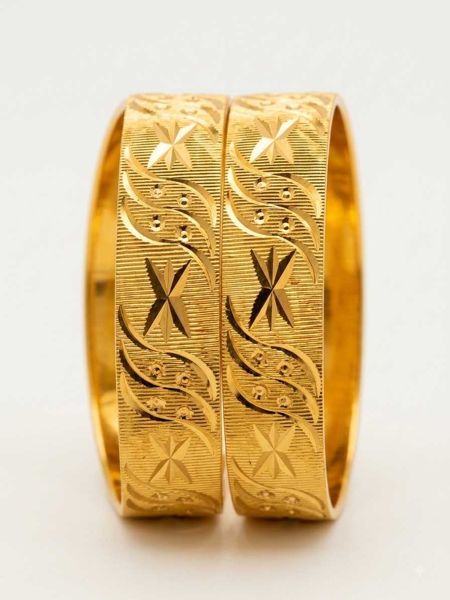 Premium 24K Gold-Plated Bangles | Stunning Star & Wave Pattern Pair